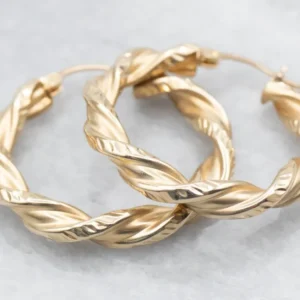 Textured Gold Twisted Hoop Earrings