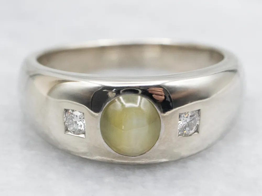 Unisex Cat's Eye Chrysoberyl and Diamond Ring met CE-Keurmerk