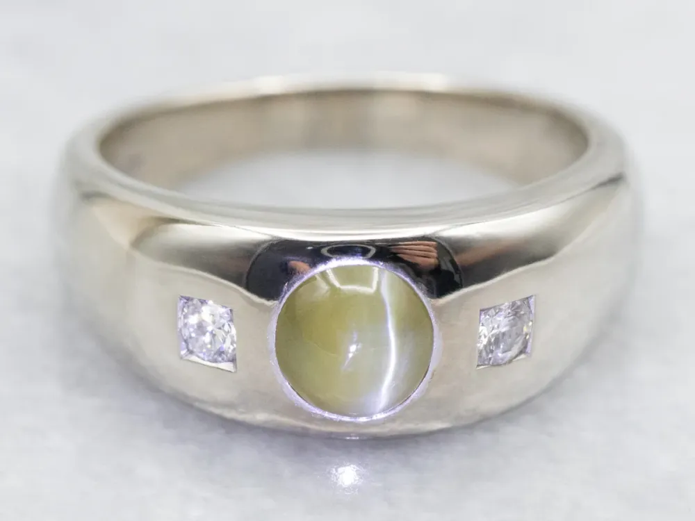 Unisex Cat's Eye Chrysoberyl and Diamond Ring met CE-Keurmerk