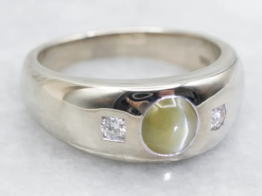 Unisex Cat's Eye Chrysoberyl and Diamond Ring met CE-Keurmerk