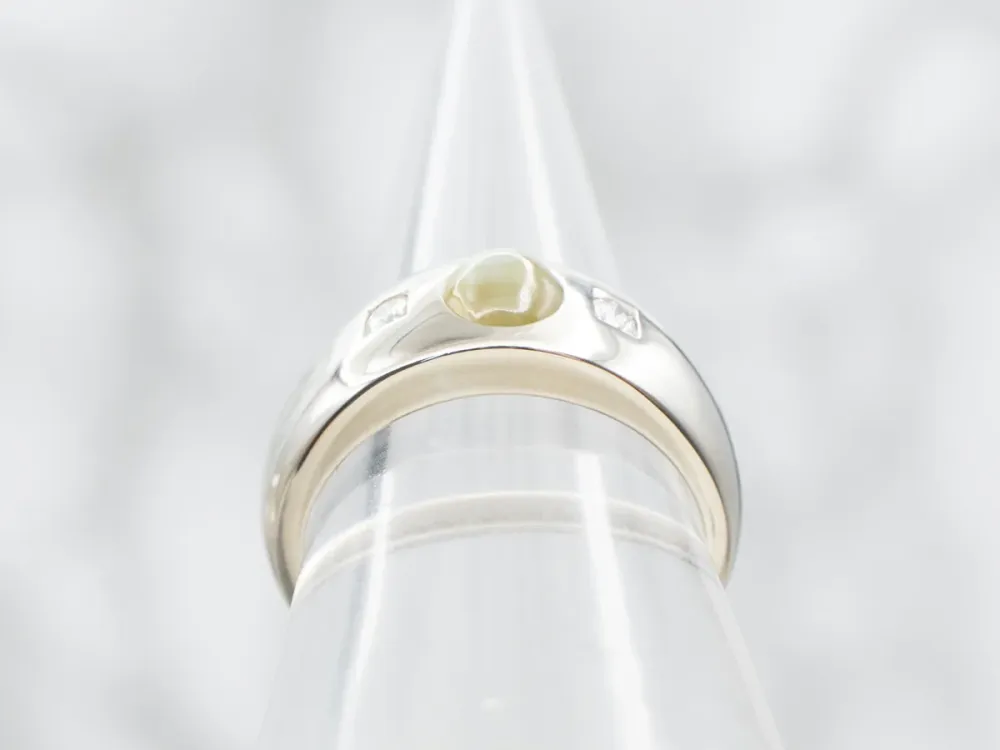 Unisex Cat's Eye Chrysoberyl and Diamond Ring met CE-Keurmerk