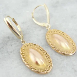 Upcycled Victorian Oval Goud Drop Earrings