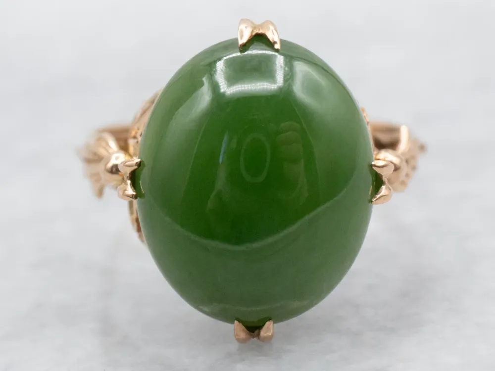 Van vroeger Botanical Gold Nephrite Jade Ring