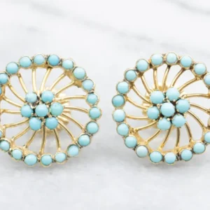 Verguld Filigree and Turquoise Cabochon Stud Earrings
