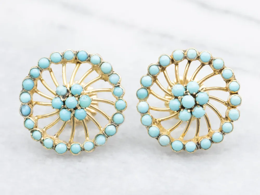Verguld Filigree and Turquoise Cabochon Stud Earrings