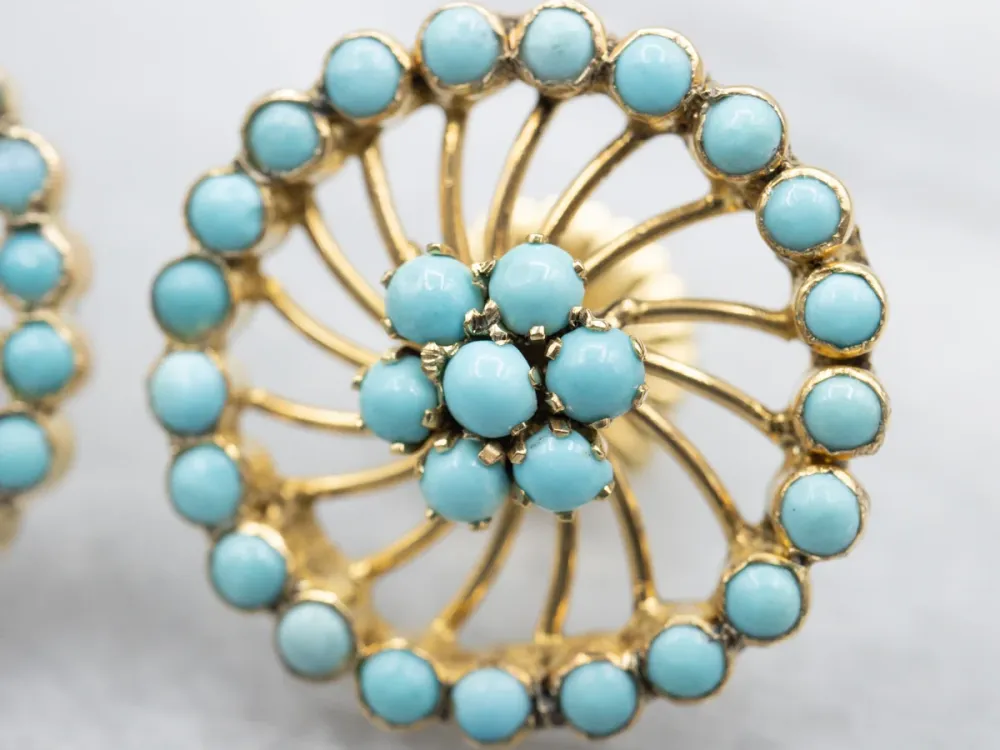 Verguld Filigree and Turquoise Cabochon Stud Earrings