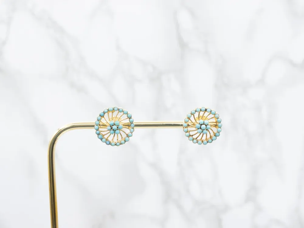 Verguld Filigree and Turquoise Cabochon Stud Earrings