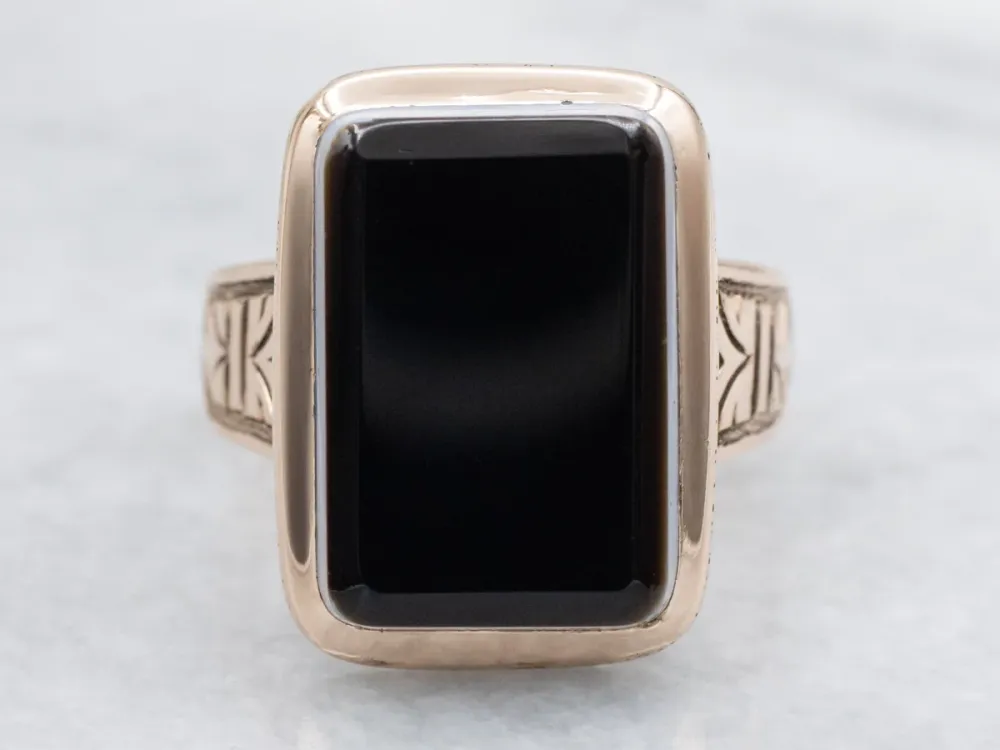 Victorian Banded Onyx Ingekerfd Gold Ring met CE-Keurmerk