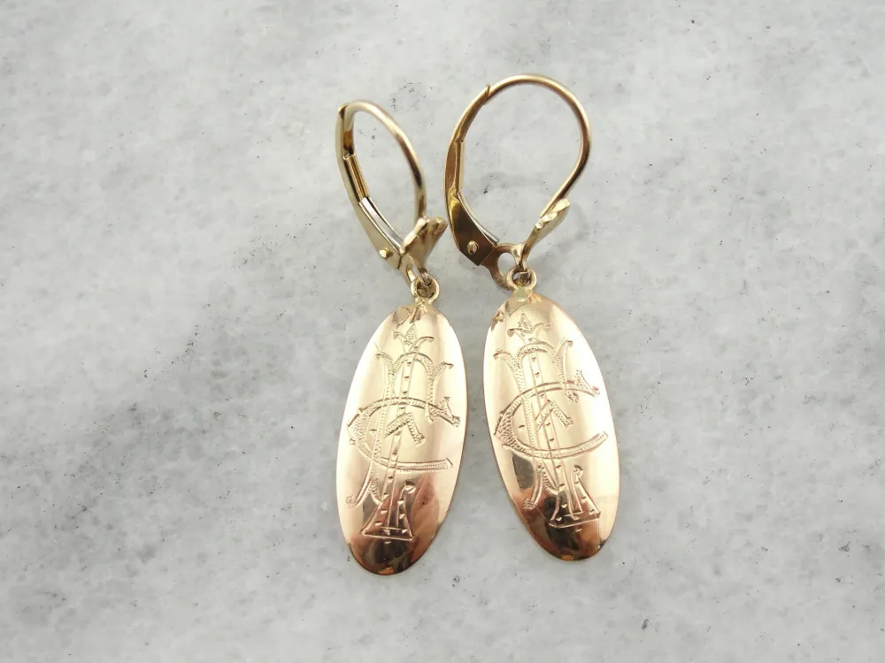 Victorian Monogram Drop Earrings Rose Goud