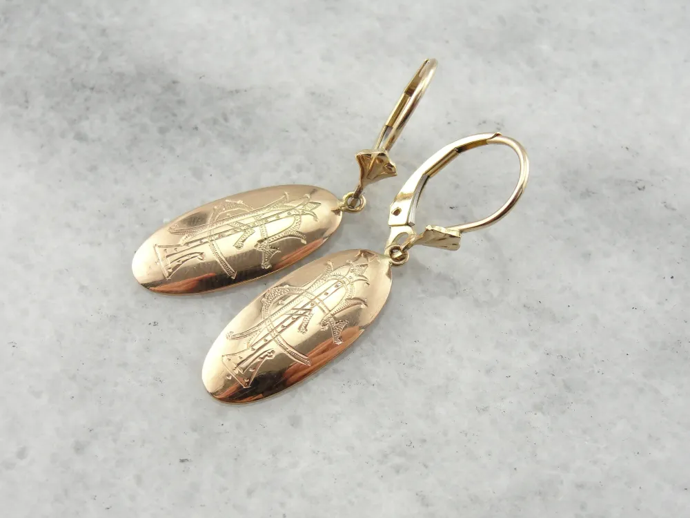 Victorian Monogram Drop Earrings Rose Goud