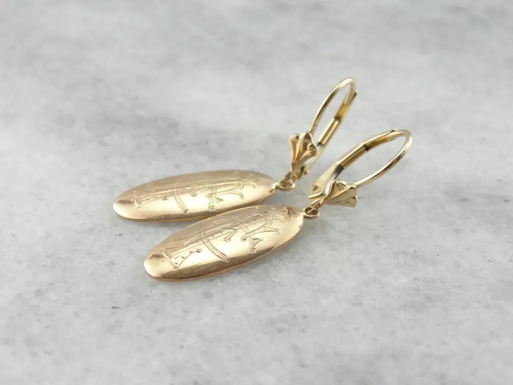 Victorian Monogram Drop Earrings Rose Goud