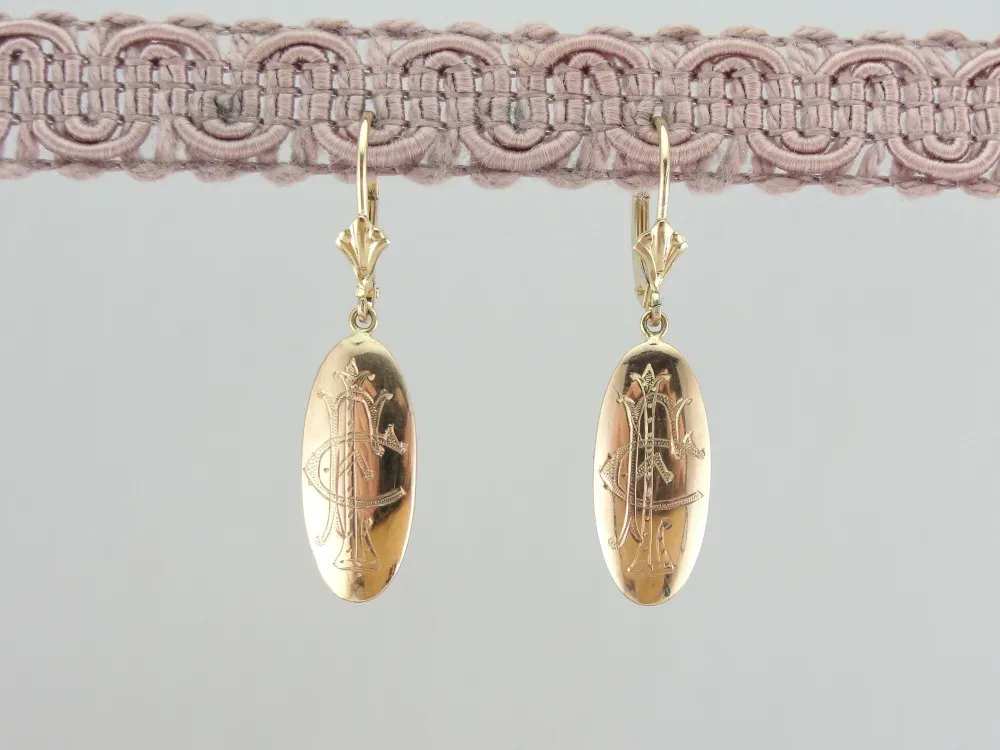 Victorian Monogram Drop Earrings Rose Goud