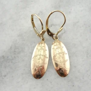 Victorian Monogram Drop Earrings Rose Goud
