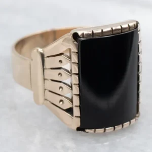 Victorian Onyx Antique Rose Gouden Men's Ring - DIN Norm