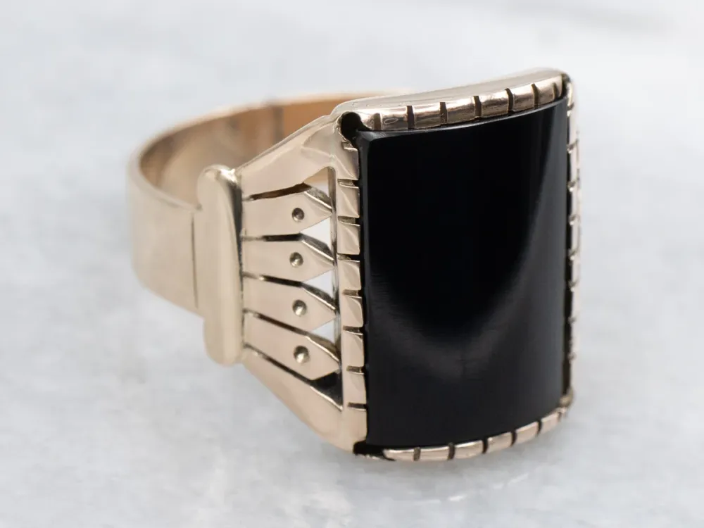 Victorian Onyx Antique Rose Gouden Men's Ring - DIN Norm