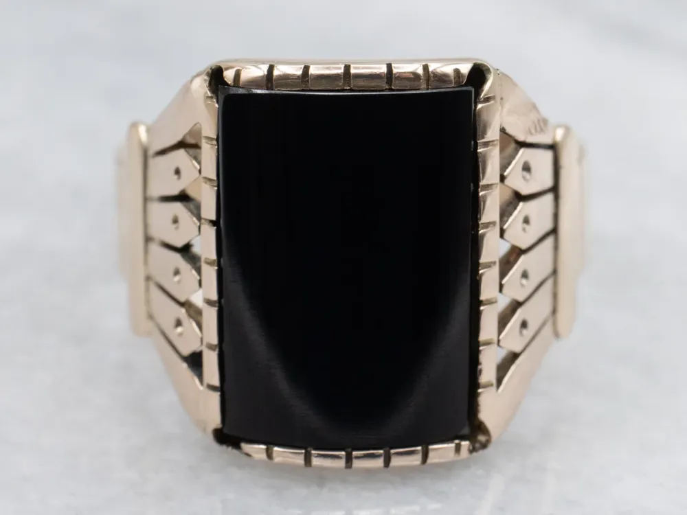 Victorian Onyx Antique Rose Gouden Men's Ring - DIN Norm