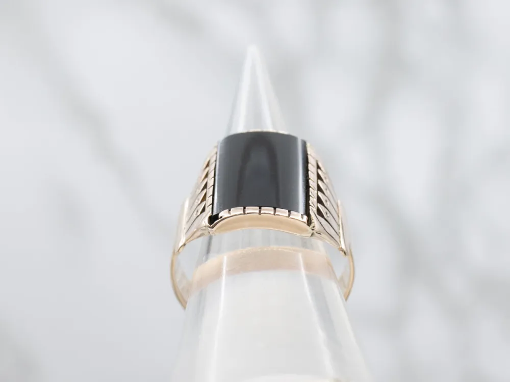 Victorian Onyx Antique Rose Gouden Men's Ring - DIN Norm