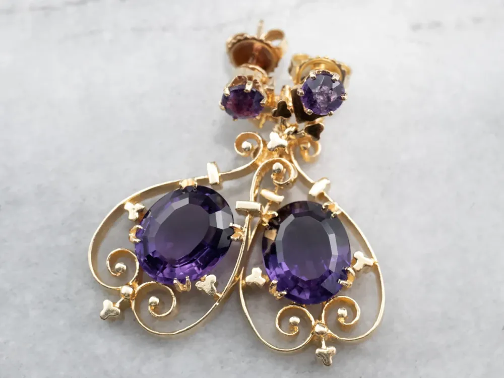 Victorian Revival Amethyst Gouden Filigree Drop Earrings met CE-Keurmerk