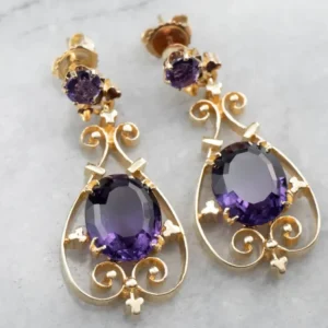 Victorian Revival Amethyst Gouden Filigree Drop Earrings met CE-Keurmerk