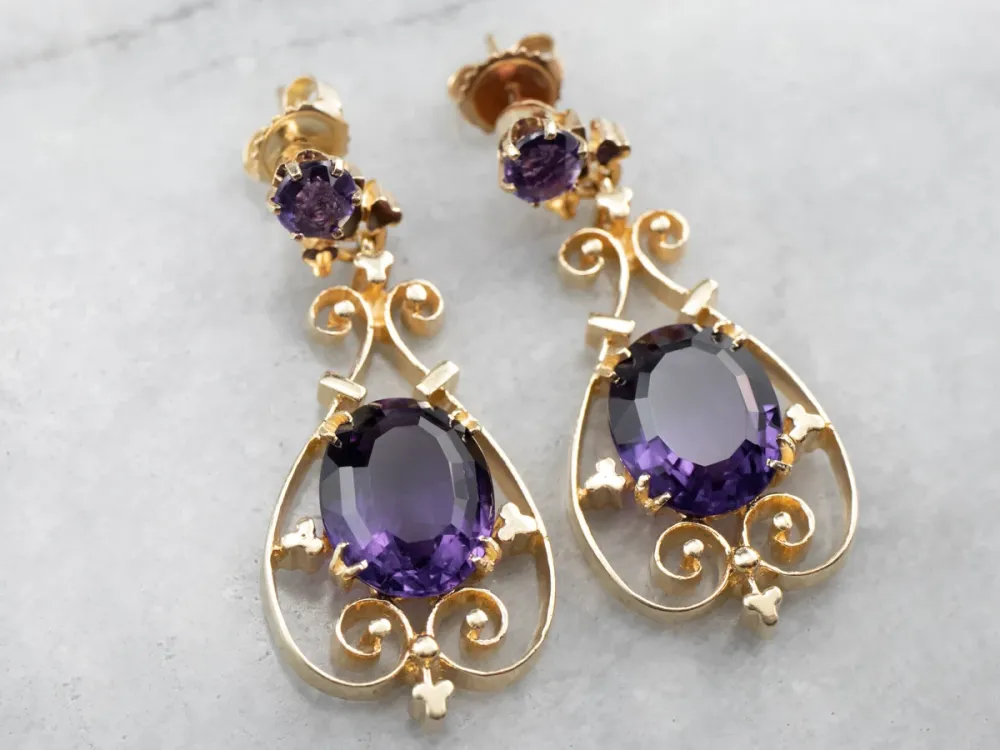Victorian Revival Amethyst Gouden Filigree Drop Earrings met CE-Keurmerk