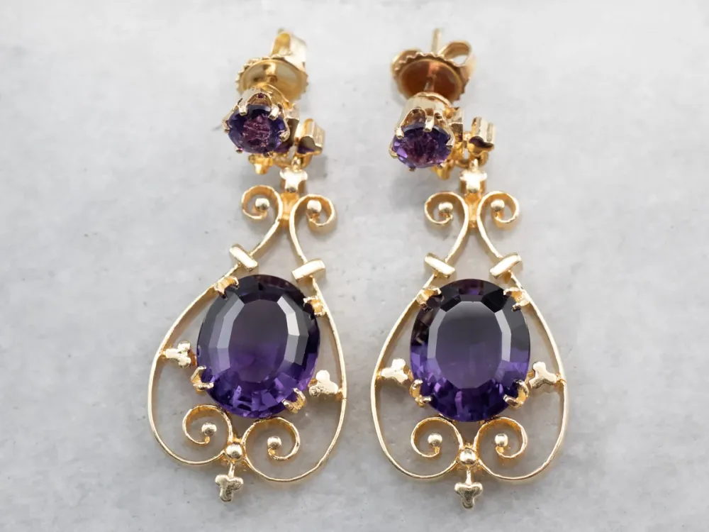 Victorian Revival Amethyst Gouden Filigree Drop Earrings met CE-Keurmerk