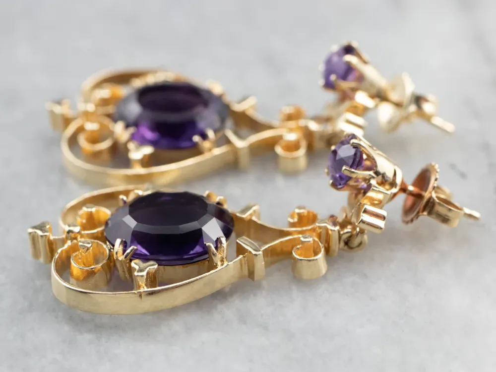 Victorian Revival Amethyst Gouden Filigree Drop Earrings met CE-Keurmerk