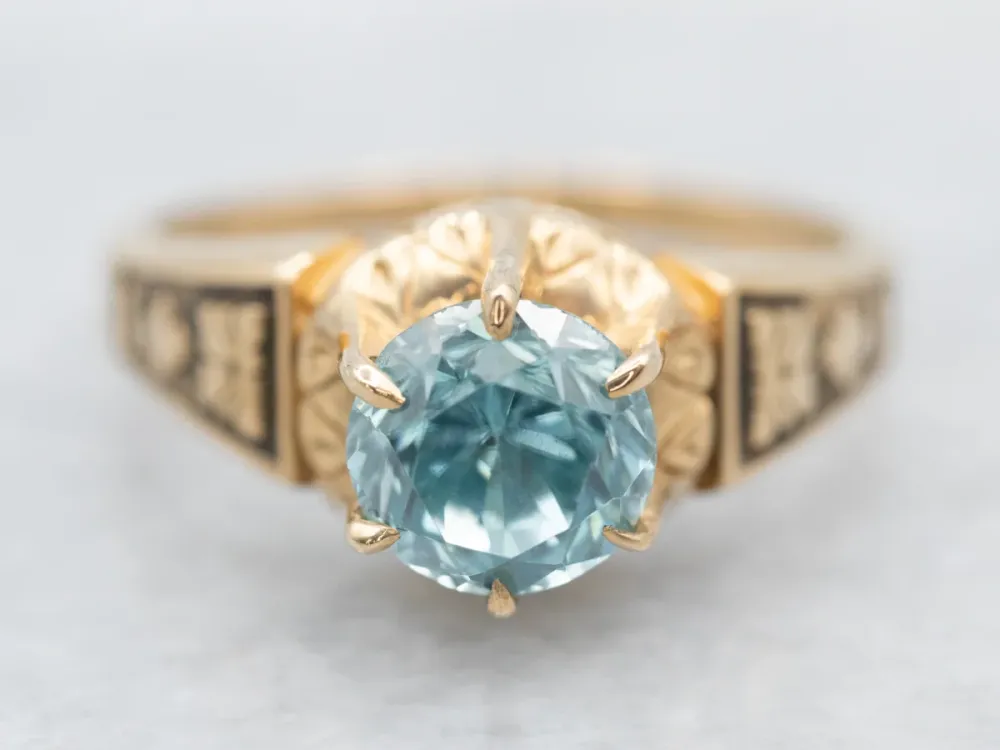 Victorian Zeeblauw Zircon Solitaire Ring met CE-Keurmerk