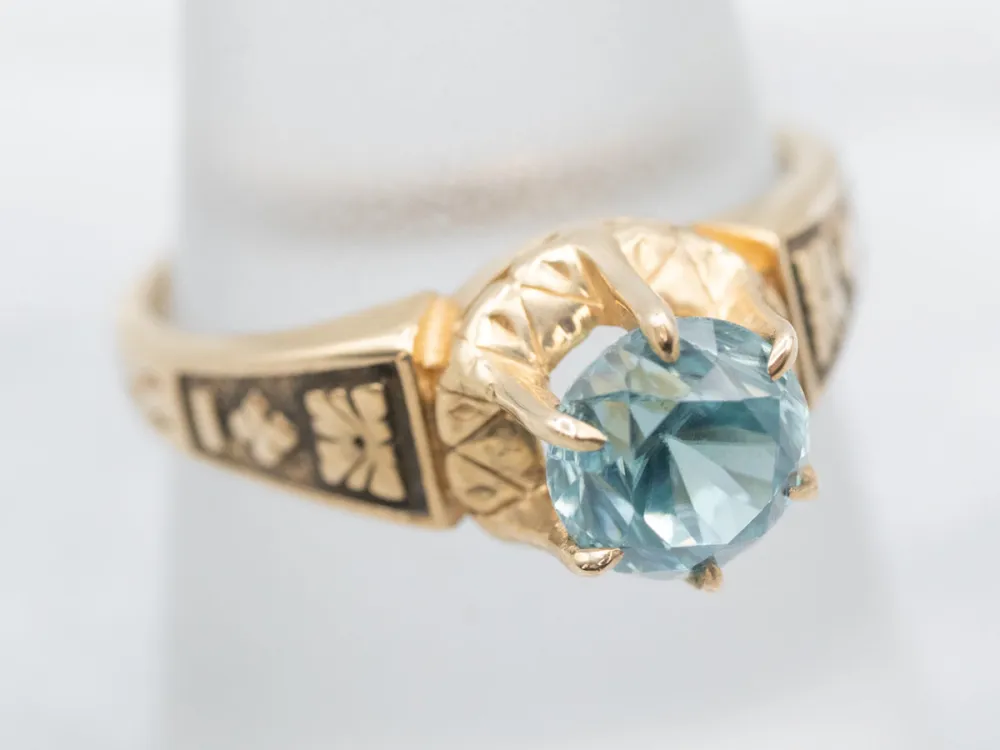 Victorian Zeeblauw Zircon Solitaire Ring met CE-Keurmerk