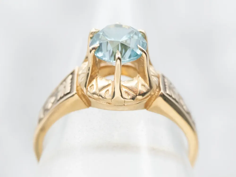 Victorian Zeeblauw Zircon Solitaire Ring met CE-Keurmerk