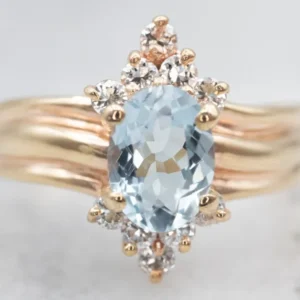 Vintage Aquamarine and Diamond Dinner Ring