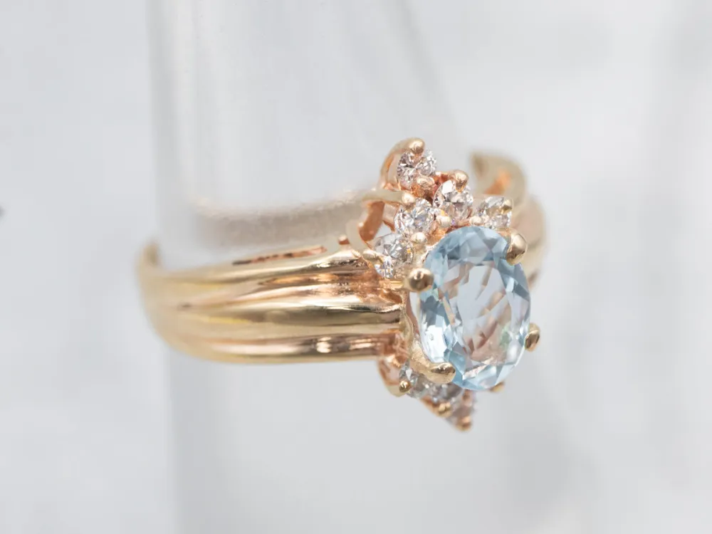 Vintage Aquamarine and Diamond Dinner Ring