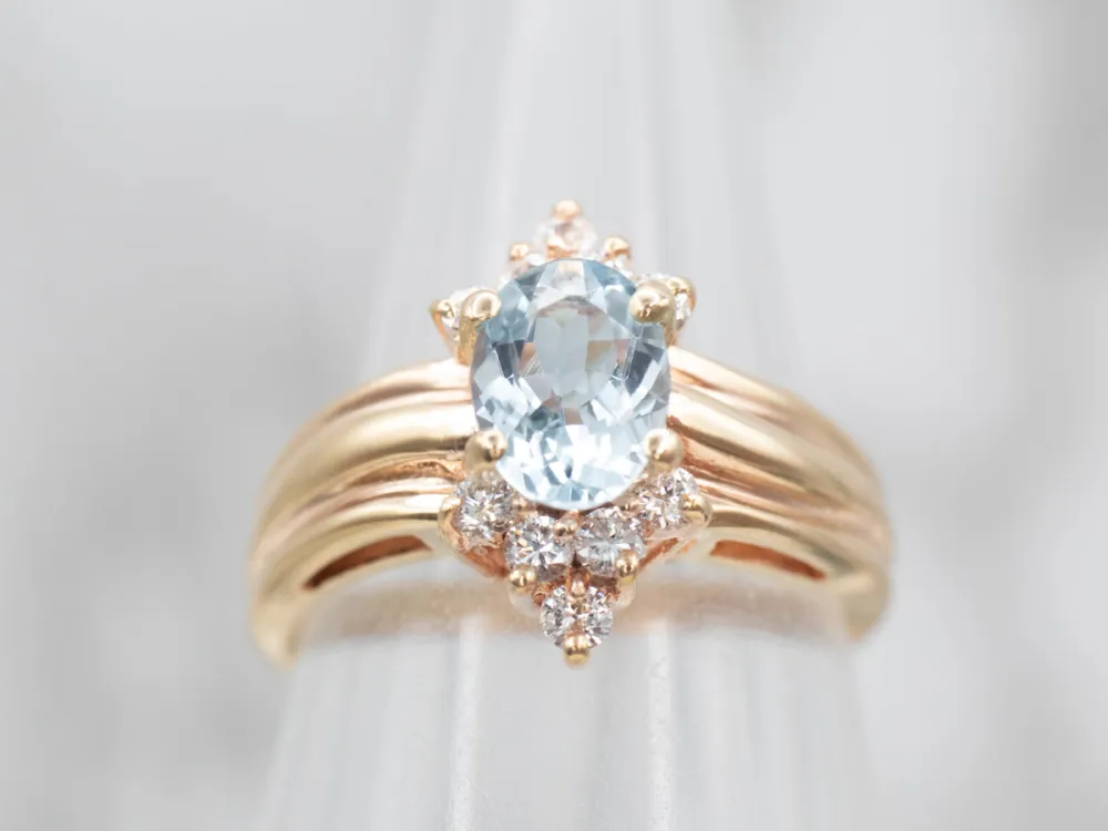 Vintage Aquamarine and Diamond Dinner Ring