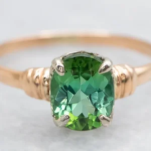 Vintage Bi-Colored Green Tourmaline Solitaire Ring