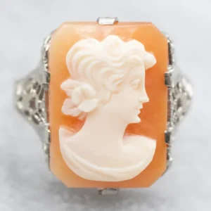 Vintage Cameo Art Deco Filigree Ring
