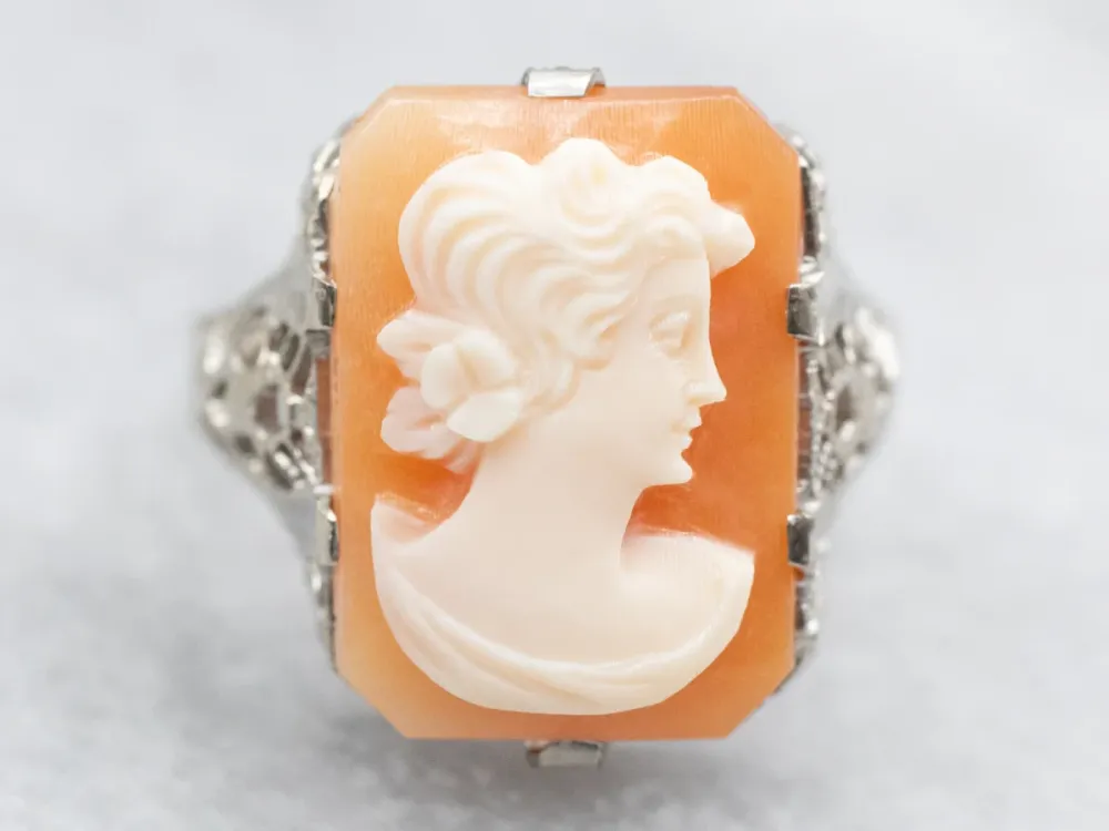 Vintage Cameo Art Deco Filigree Ring