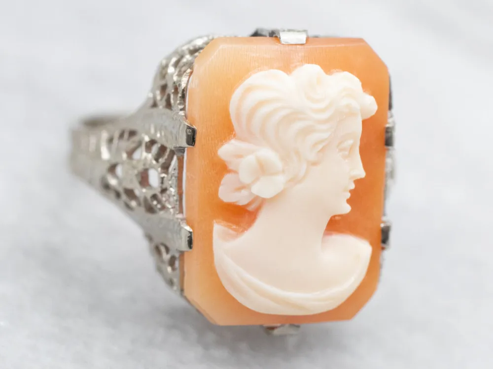 Vintage Cameo Art Deco Filigree Ring
