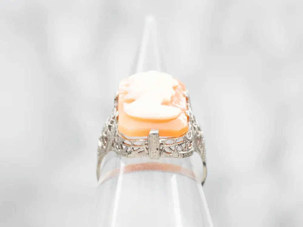 Vintage Cameo Art Deco Filigree Ring