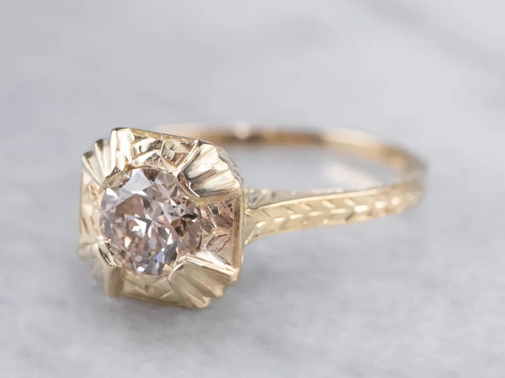 Vintage Champagne Diamond Engagement Ring