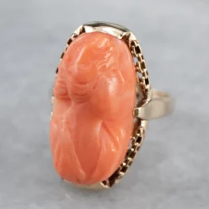 Vintage Coral Cameo Rose Gold Ring
