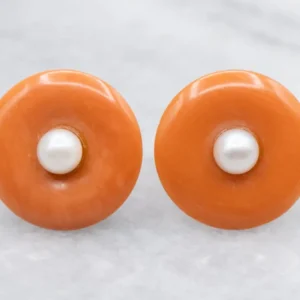 Vintage Coral and Pearl Stud Earrings