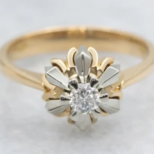 Vintage Diamond Solitaire Snowflake Engagement Ring