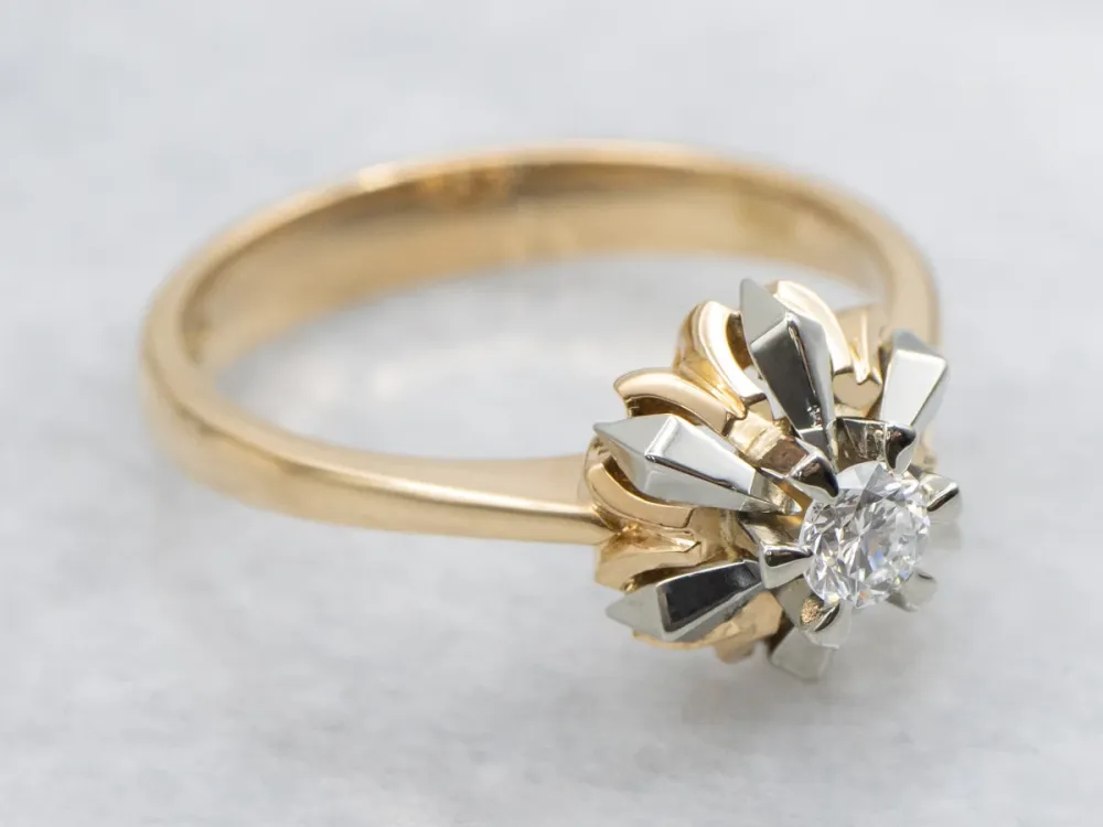Vintage Diamond Solitaire Snowflake Engagement Ring