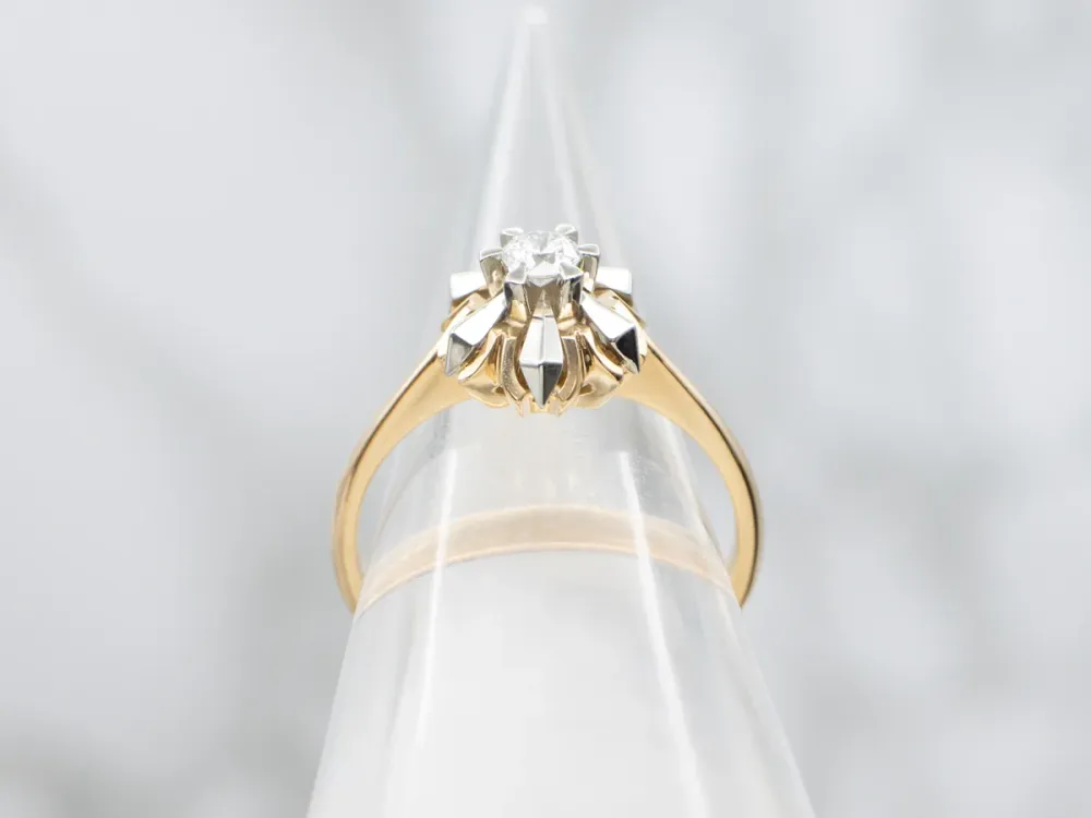 Vintage Diamond Solitaire Snowflake Engagement Ring
