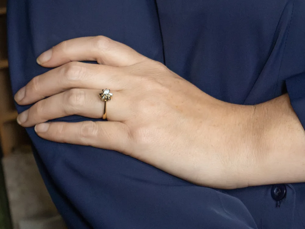 Vintage Diamond Solitaire Snowflake Engagement Ring