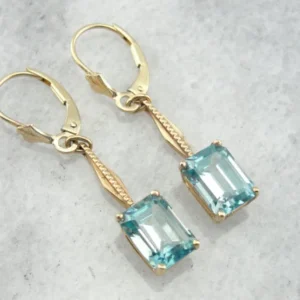 Vintage Drop Bar Zeeblauw Zircon Earrings