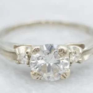 Vintage European Cut Diamond and Diamond Side Stone Ring