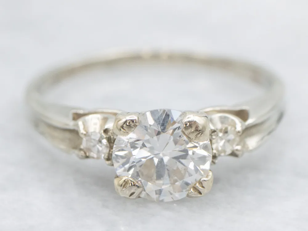 Vintage European Cut Diamond and Diamond Side Stone Ring