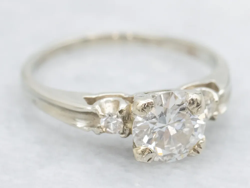 Vintage European Cut Diamond and Diamond Side Stone Ring