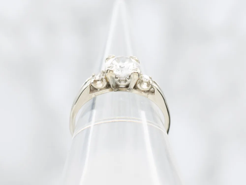 Vintage European Cut Diamond and Diamond Side Stone Ring