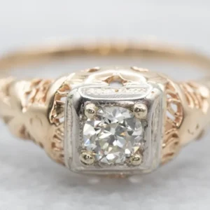 Vintage European Cut Diamond Engagement Ring